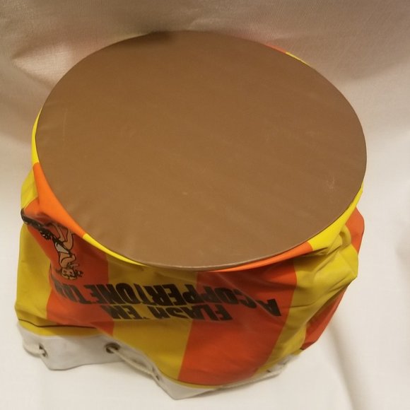 vtg orange & yellow striped vinyl bag w girl & dog - Picture 11 of 14